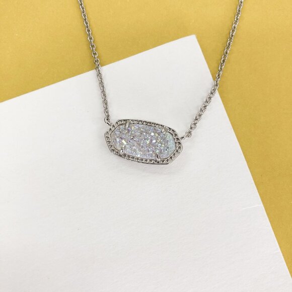 Elisa Silver Iridescent Drusy Pendant Necklace by Kendra Scott - Picture 1 of 4